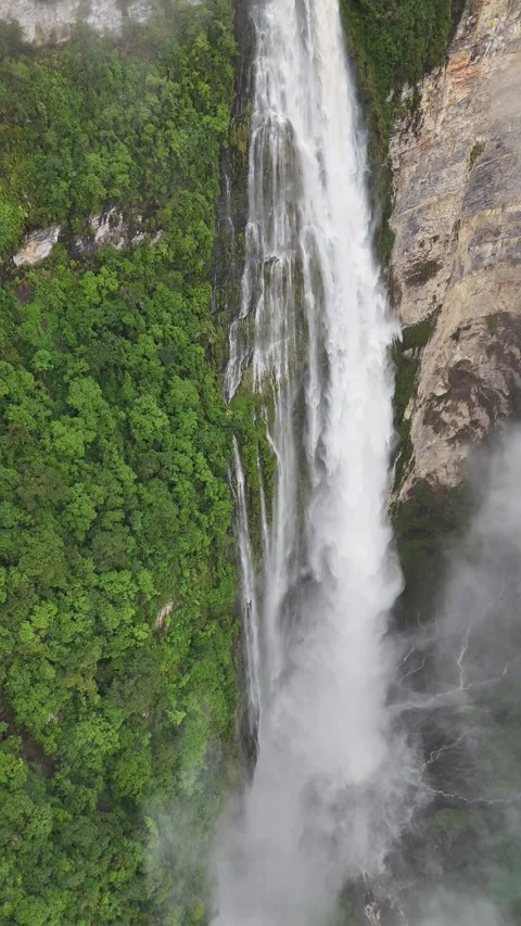 4K | Vertical | UHD Waterfall Closeup Aerial Stock-Footage 333700602