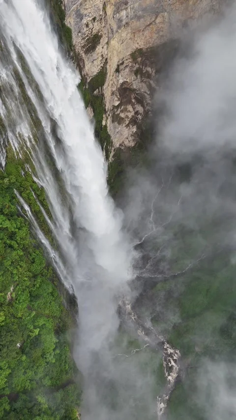 4K | Vertical | UHD Waterfall Closeup Aerial Stock-Footage 333700644