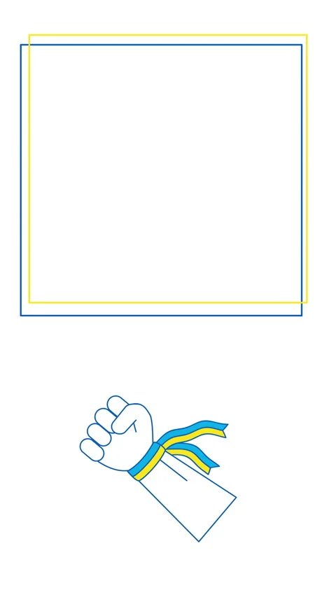 4k vertical video of cartoon hand with Ukrainian flag colors ribbon. Stockbeeldmateriaal 194416144