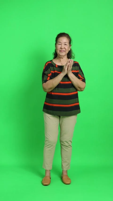 4K vertical video of an elderly Chinese woman clapping her hands with a joyful a Stock Footage 342777567
