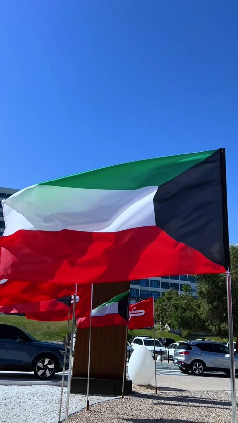 4K Vertical Video of Kuwait Flag Waving in Urban Setting. Stock-Footage 303149170