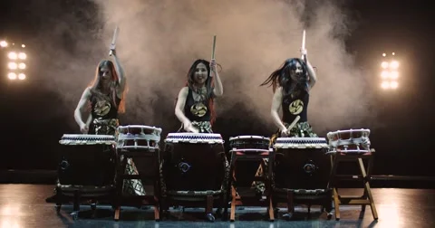 4K, very epic performance of Japanese Taiko drummers on stage, various rhythm Stock-Footage 60063349