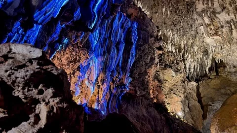 4K Vibrant Blue Cave Ceiling and Limestone Formations at Cave Okinawa, Japan Stock Footage 345375845