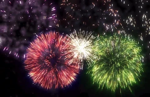 4K Vibrant Fireworks Display Exploding Against Dark Night Sky Video stock 334443116