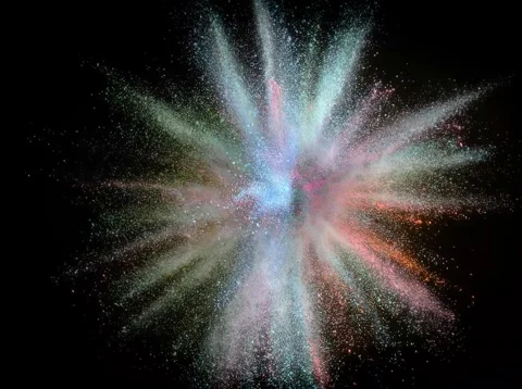 4K Vibrant Multicolor Powder Explosion Blue Green Pink and Orange Stock Footage 332157487