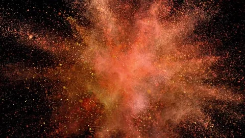 4K Vibrant Orange and Red Powder Explosion Symmetrical on Black Video stock 332157500
