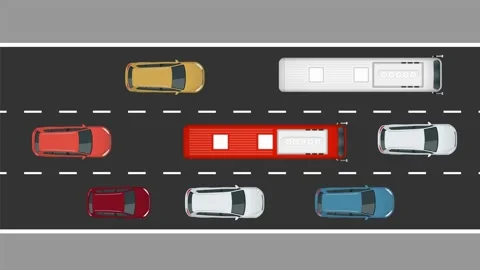 4K video of 2D object animation of Moving vehicles on highway. Top view of .. Stock Footage 284966879