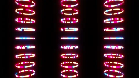 4K video of abstract neon sci-fi colorful circular objects three-set moving. Stock Footage 153227206