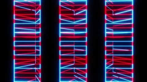 4K video of abstract neon sci-fi colorful line object three-set moving. Stock Footage 153227210