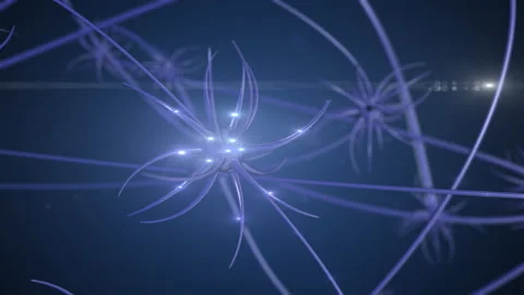 4k video of abstract synapse and neuron cells sending electrical chemical Stock Footage 142458004