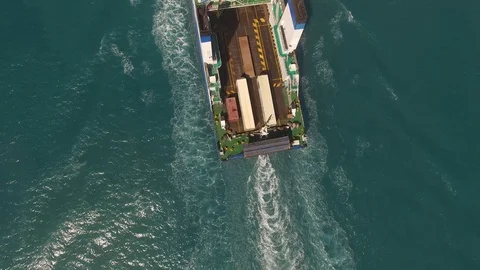 4K video aerial of ro ro cargo ship Stock Footage 110829547