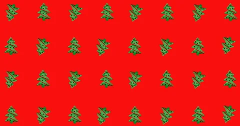 4k Video against Red Background. Loopable Art Collage with Clay Christmas tree Stock Footage 111849435