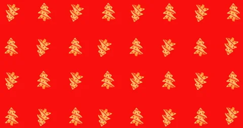 4k Video against Red Background. Loopable Pattern with Clay Christmas tree Stock Footage 111850927