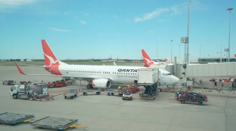 4k video of airplane unloading and refueling at airport Stock Footage 68914006