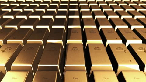 4k video of aligned rows of fine gold bars. Stock Footage 135347785