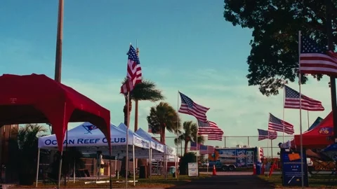 4k Video of American Flags Blowing in the wind at an Event Stock Footage 204077411