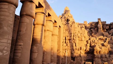 4K video of ancient Egyptian temple columns covered in hieroglyphs Stock Footage 335030192