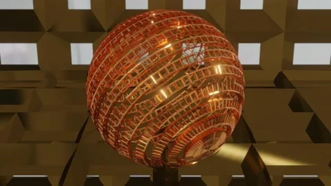 4K video animation of a 3d metallic wireframe sphere, on solid brown background. Stock Footage 148402579