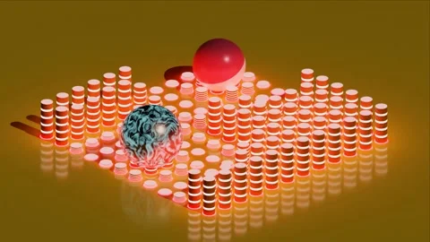 4K video animation of abstract multiple balls moving over the neon surface Stock Footage 230950736