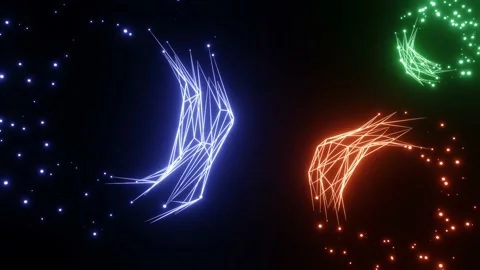 4K video animation of abstract plexus style three circular wireframe. Stock Footage 159741982