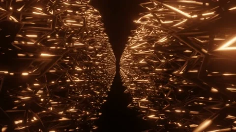 4K video animation of abstract sci-fi metallic structure having sharp corners Stock Footage 148402547