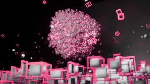 4K video animation of abstract sci-fi large cube made with set of cubes Stock Footage 264942452