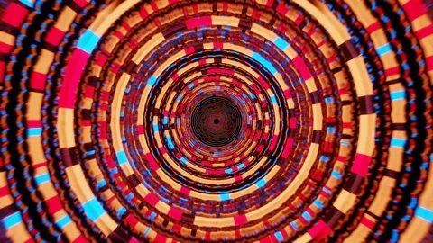4K video animation of multicolor neon lights circular tunnel motion graphic. Stock Footage 149090116