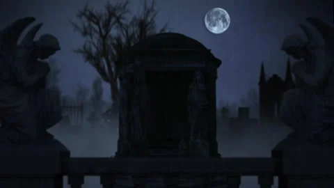4k video background of a graveyard, cemetery. Statues on the sides, huge Stock Footage 252201612