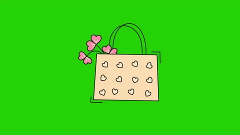 4k video of bag with hearts in flat style on green background. Stockbeeldmateriaal 170318074