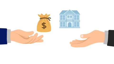 4K video Barter Footage with Hand, Money and House on White Screen Background Stock Footage 285051753