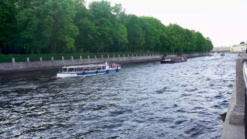 4k video. Boat trips on rivers and canals in summer.  Saint Petersburg Stock Footage 155649225
