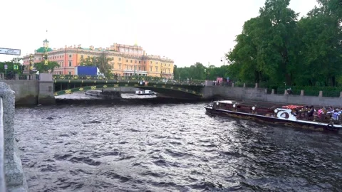 4k video. Boat trips on rivers and canals in summer.  Saint Petersburg Stock Footage 155649235