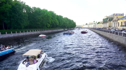 4k video. Boat trips on rivers and canals in summer.  Saint Petersburg Stock Footage 155649242