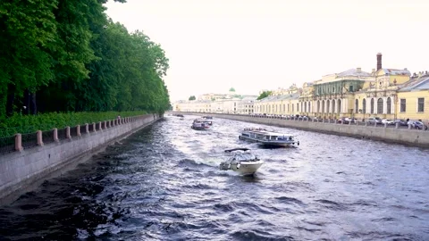 4k video. Boat trips on rivers and canals in summer.  Saint Petersburg Stock Footage 155649265