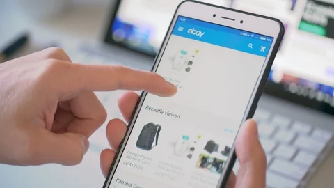 4k video of browsing the eBay store on a smartphone 스톡 동영상 86237217