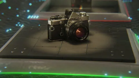 4k video of cameras in flat style on technological background. Stock Footage 189790185