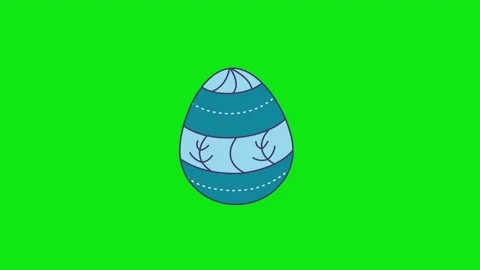 4k video of cartoon blue Easter egg design in flat style on green background. Stock Footage 192431567