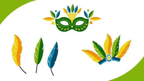 4k video of cartoon carnaval set on white background. Stockbeeldmateriaal 200694956