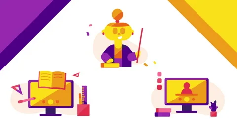 4k video of cartoon computers and teacher. Stock Footage 164872606