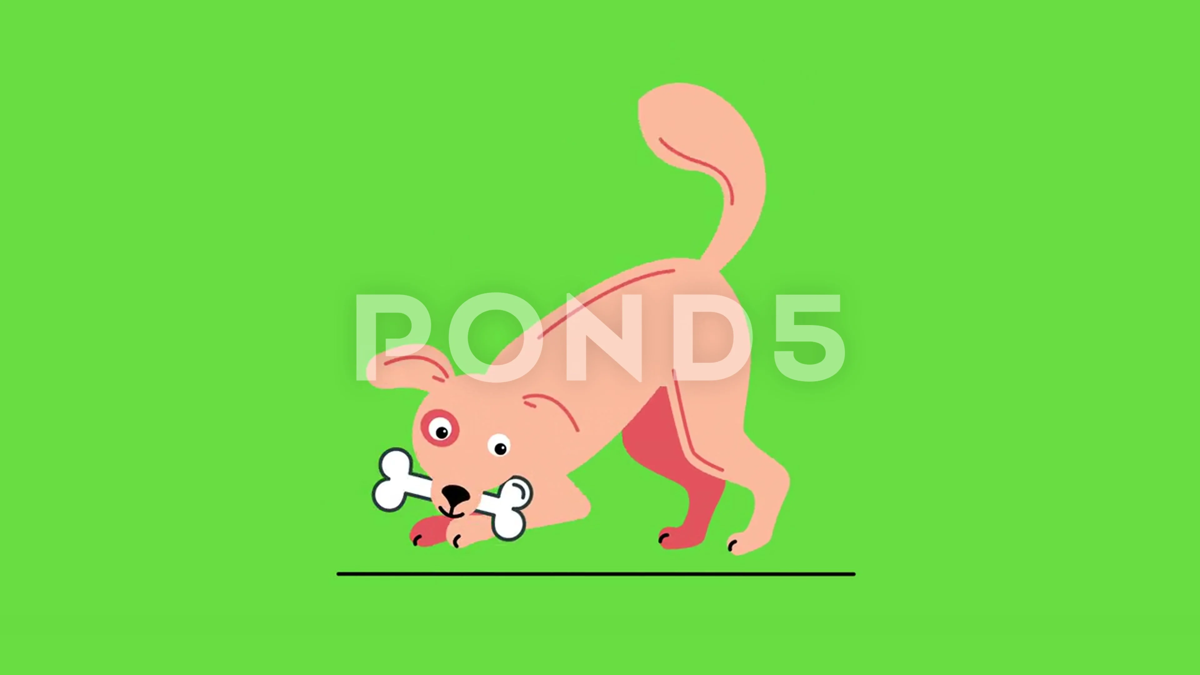4k video of cartoon dog with bone in mou... | Stock Video | Pond5