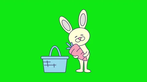 4k video of cartoon Easter bunny on green background. Stock-Footage 196881864
