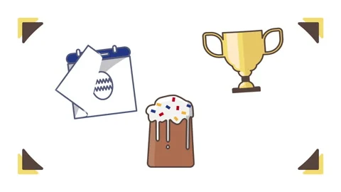 4k video of cartoon Easter cake and eggs on white background. Stockbeeldmateriaal 172576759