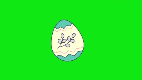 4k video of cartoon Easter egg design in flat style on green background. Stock Footage 172234731