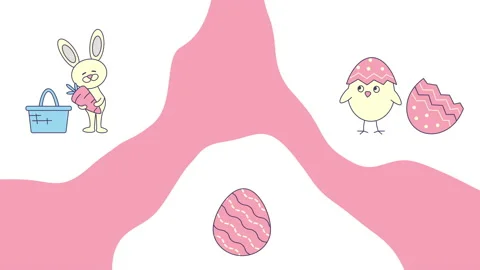 4k video of cartoon Easter icons on pink and white background. 库存影片 201267087