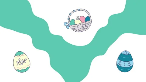 4k video of cartoon Easter set with eggs and basket. 库存影片 194493469