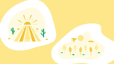 4k video of cartoon exploring set on yellow background. Stock Footage 199108916