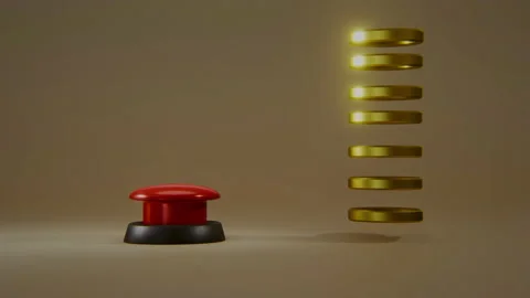 4k video of cartoon red button and golden coins. Stock Footage 190295242