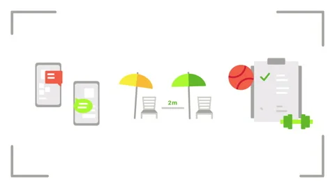 4k video of cartoon set of deck chair and umbrella on white background. Stock-Footage 219535139