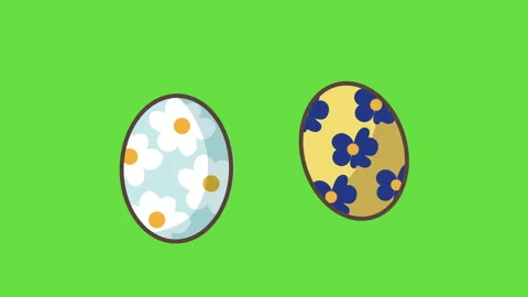 4k video of cartoon two patterned eggs on green background. 库存影片 210549665