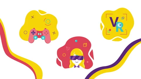 4k video of cartoon virtual reality icons on white background. Stock-Footage 171815386